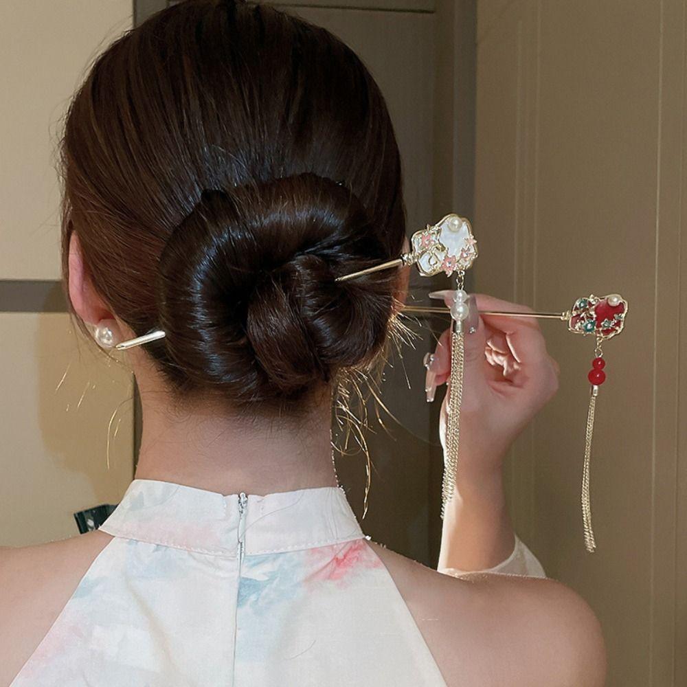 Жемчужная палочка для волос в китайском стиле, вилка для волос, палочка для волос Ханфу, винтажная палочка для волос с цветком, женская