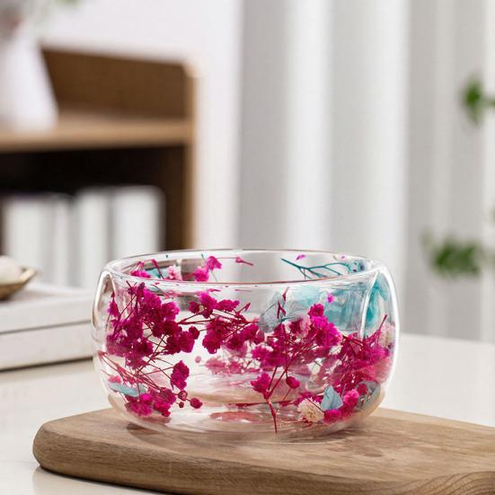 300 мл Стеклянная миска Двустенная миска из боросиликатного стекла с сухоцветами Художественная декоративная миска для подачи супа, десерта