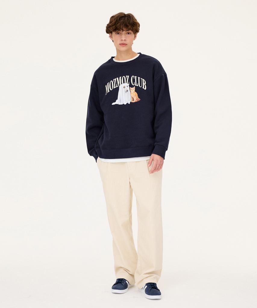 MOZMOZ Real Invisible Puppy Oversized Fleece-Lined Sweatshirt Navy