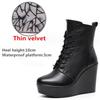 Женские ботильоны из натуральной кожи, зимние женские плюшевые зимние сапоги, ботинки на платформе и танкетке, женские туфли на высоком каблуке, размер 33-43