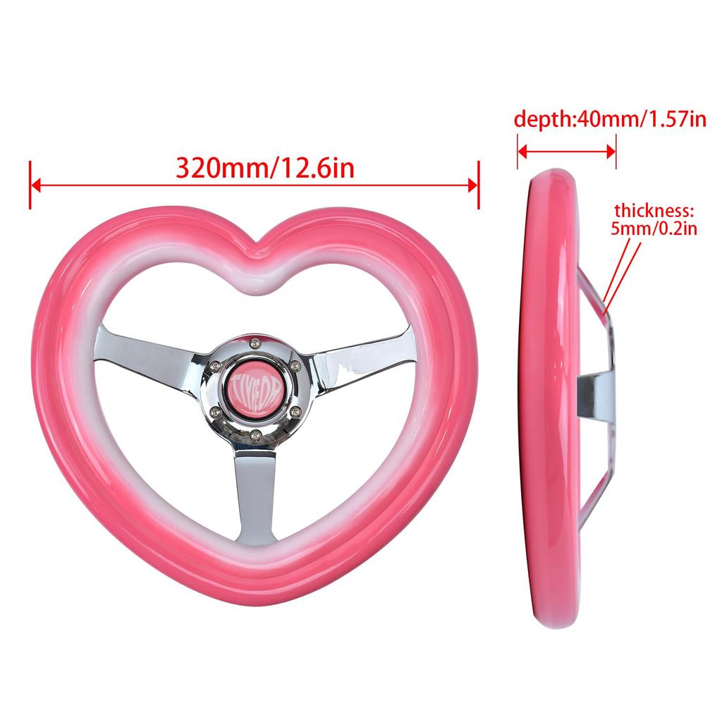 TIYPEOR Car Steering Wheel, 13" 320mm, Pink and White Gradient Heart Design, Electroplated with Bracket, for Car Tuning, Racing, and Simulators