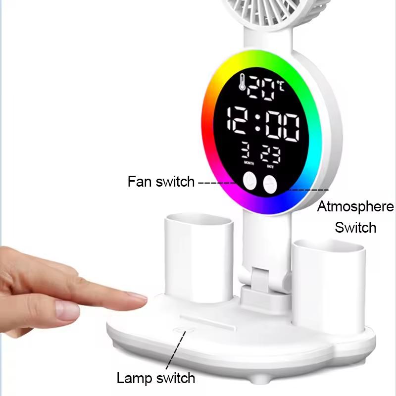 Rechargeable LED Desk Lamp for Study Desk Lamp, Reading Lamp, LED Night Light with Fan, LED Clock Display Reading Desk Lamp