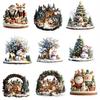 Christmas Tree Hanging Ornaments Village Houses Table Decoration, Snow Scene Patterns 2D Acrylic Festive Window Decorations Ornament, Decorative