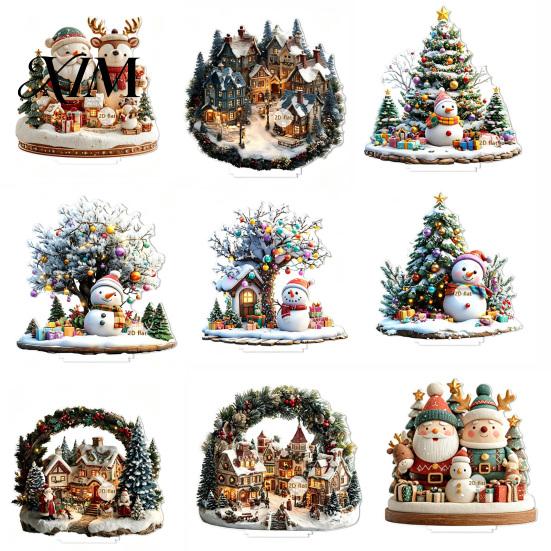 Christmas Tree Hanging Ornaments Village Houses Table Decoration, Snow Scene Patterns 2D Acrylic Festive Window Decorations Ornament, Decorative