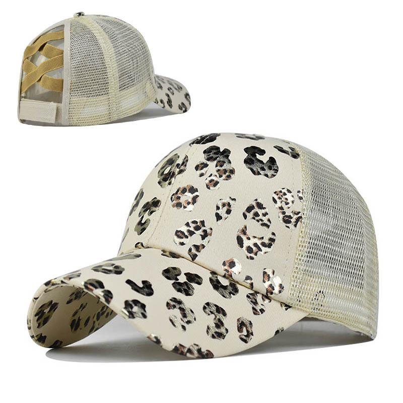 Foreign Trade Golden Leopard Print Cross Ponytail Hat European and American Women Ponytail Hat Sunscreen Visor Ponytail Baseball Cap