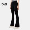 Women Flared Pants Elastic High Waist Wide Leg Casual Trousers with Flap Pockets Solid Color Cargo Pants Daily Wear