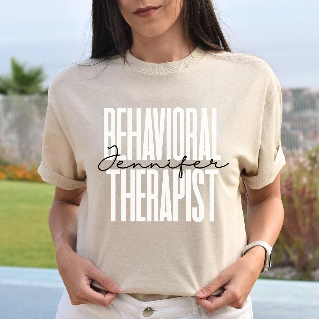 Personalized Behavioral Therapist Unisex T-shirt Custom name specialist Sand Blu