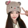 Cute bow cat wool hat women's autumn and winter student warm ear protection knitted hat big head circumference cold hat