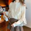 Элегантная французская блузка, женская темпераментная милая оборка, свободные повседневные топы, весенняя уличная одежда с длинными рукавами, белые рубашки