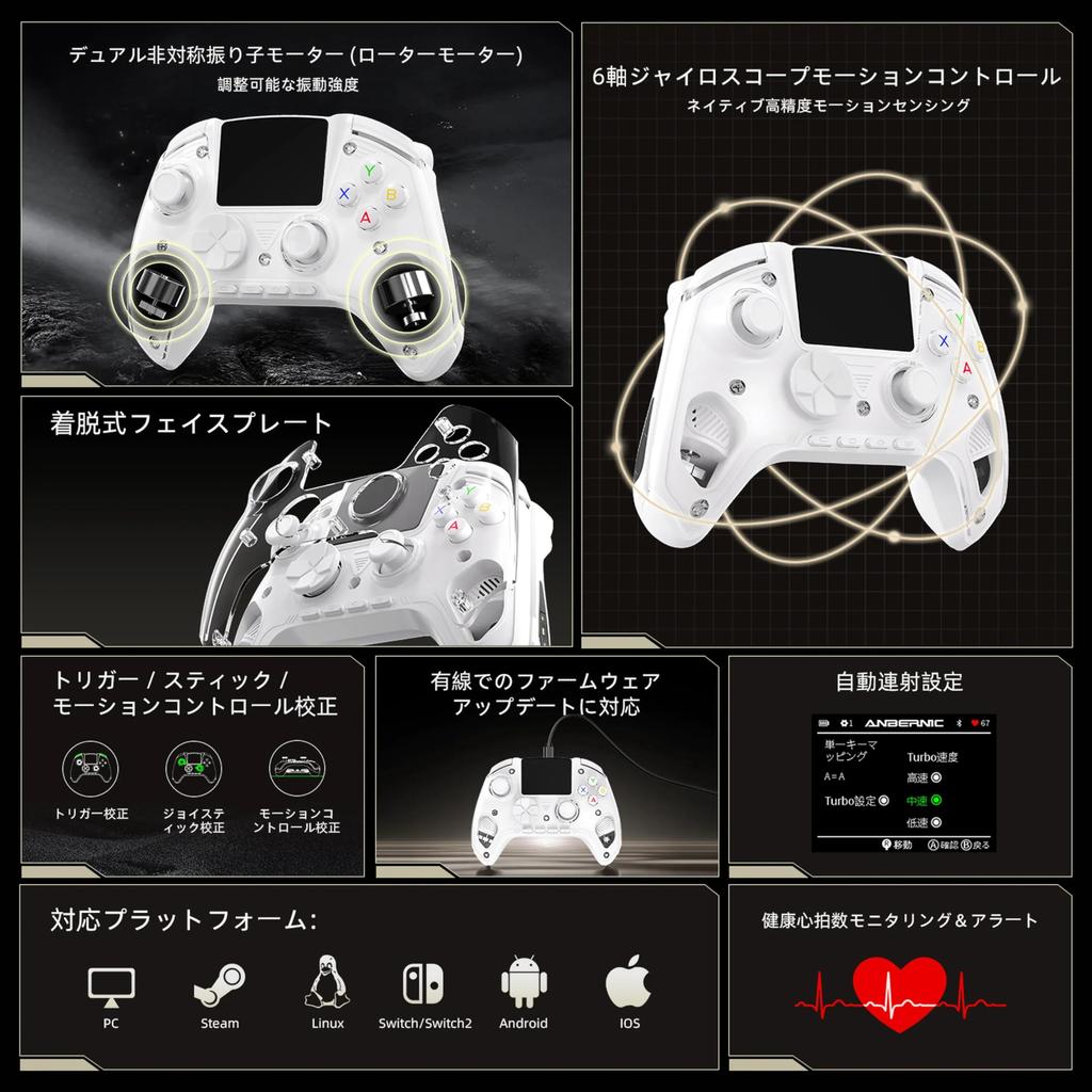 Беспроводной игровой контроллер ANBERNIC RG G01 с IPS, совместимый с вибрацией, турбо, дисплей высокой емкости 2100 мАч,
