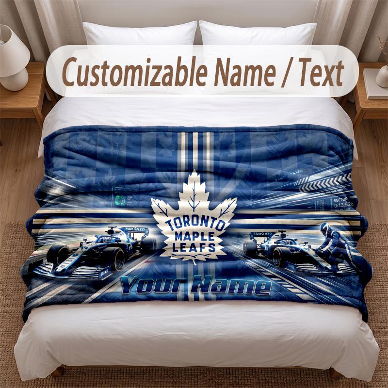 Toronto Maple Leafs Printed Flannel Blanket Custom Name Text Soft Warm Throw For Bedroom Holiday Gift