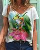 Fashion Spring  Frog Print Blouses Short Sleeved V-Neck T Shirts Casual