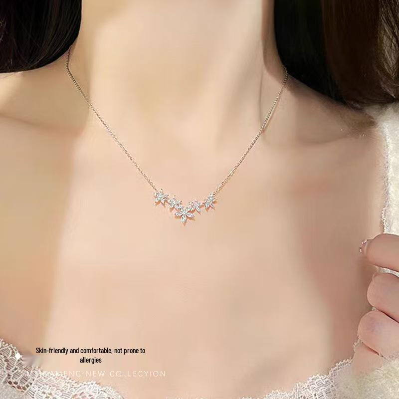 Taisheng S999 Sterling Silver Floral Necklace: Exquisite Mori-Style with Sparkling Diamonds, Versatile High-End Clavicle Chain.