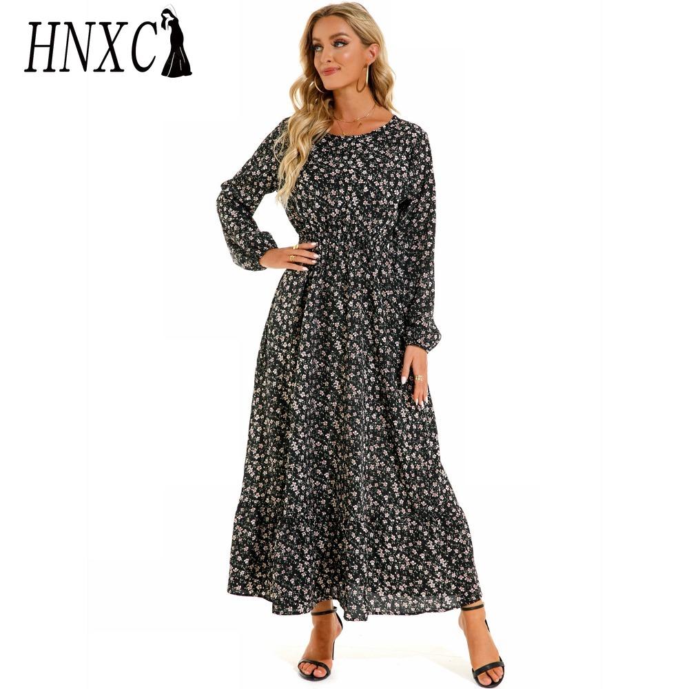 HNXC Весна Лето Богемный Женское Макси Платье Повседневный Длинный Рукав Высокая Талия Пляжное Платье Женские Цветочные Шифоновые Платья Vestidoes Mujer Новинка