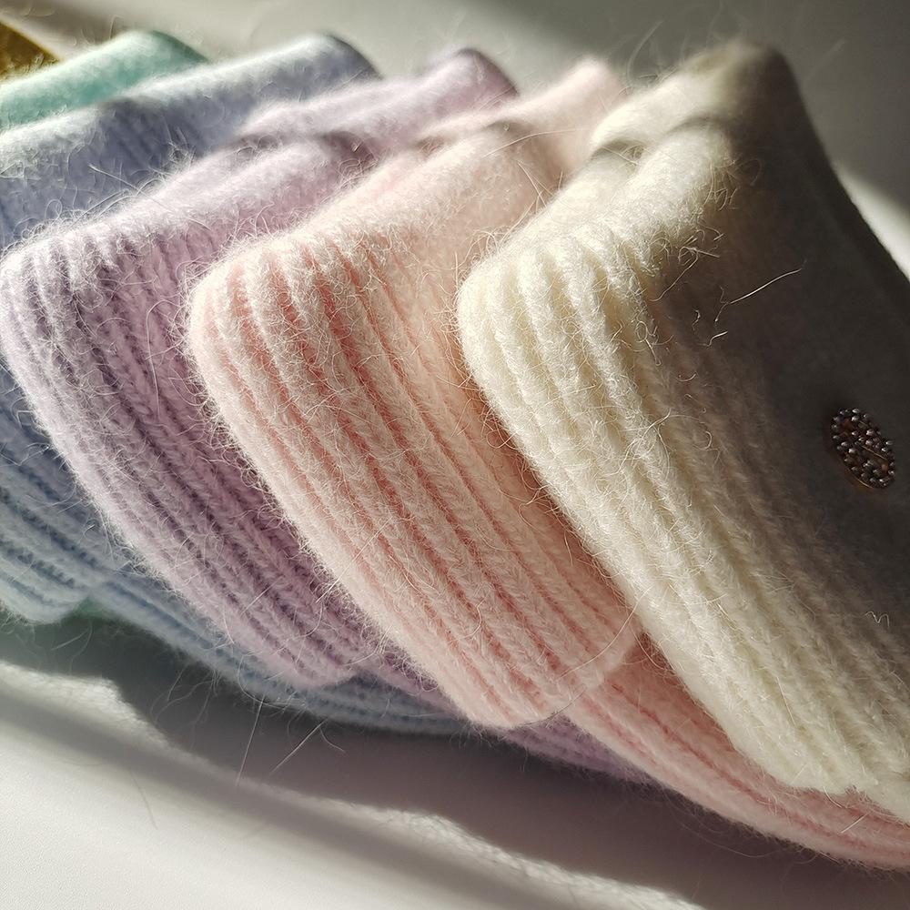 Fluffy Angora Hat Rabbit Fur Warm Winter Hat for Womans Cashmere Wool Soft Beanies Blue Knitted Hat Outdoor Ski Female
