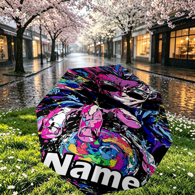 Custom Name Personalized Jujutsu Kaisen Print Umbrella, Auto Open Close, 8‑Rib Sturdy Frame, Commute Camping Hiking Use, Birthday Gift