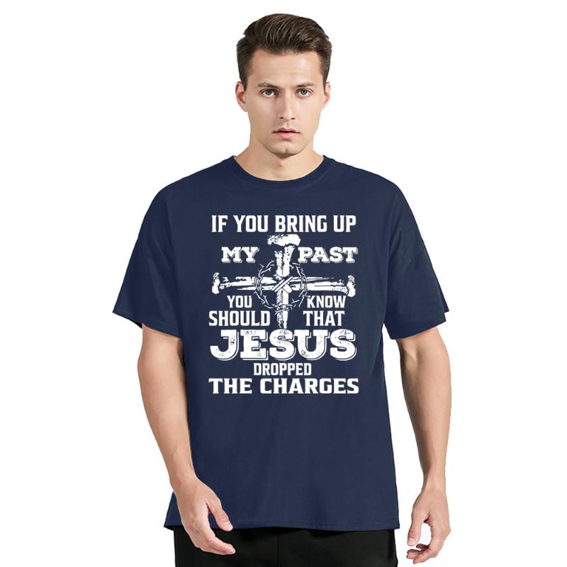 Футболка с принтом «Jesus Dropped The Charges» Смешная мужская одежда Футболка большого размера с круглым вырезом Хлопковая футболка Новая мода Уличная одежда Топы