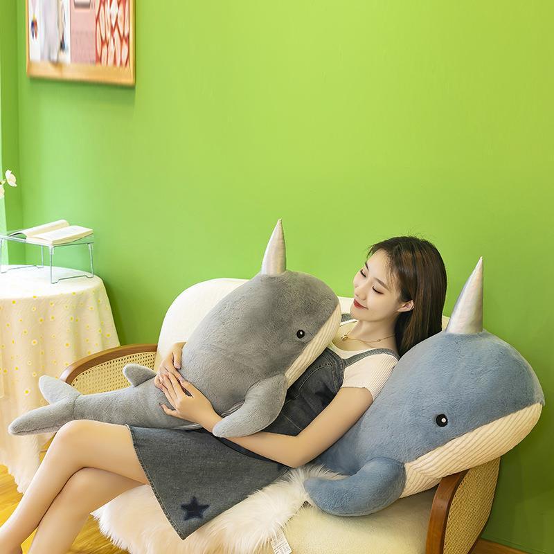 Cute Whale Plush Toy Pillow For Girls Soft And Cozy Stuffed Animal Doll For Bedtime Leg Support Grey
