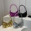 Fashionable and Simple Pleated Cloud Solid Color Single Shoulder Bag Elegant Summer Women's PU Leather Crescent Crossbody Bag AVE