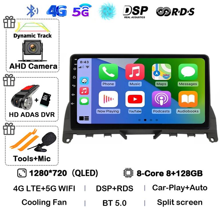Android 14 Carplay Auto For Mercedes Benz C Class 3 W204 S204 2006-2011 Car Radio Autoradio Stereo Multimedia Player WIFI+4G DSP