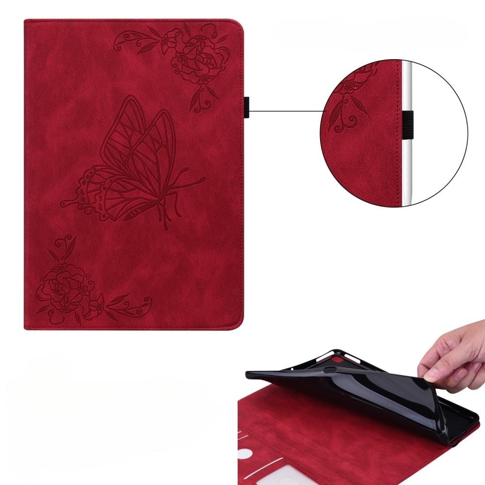 Lenovo Tab M9 Case, Wallet Pen Slot, Butterflies, Red