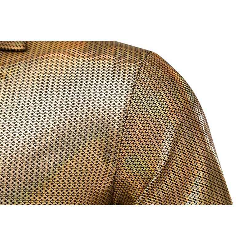 Летняя мужская рубашка поло с коротким рукавом, блестящие футболки с металлическим отворотом в уличном стиле, мужские золотые сценические костюмы для диско-вечеринок, ночных клубов