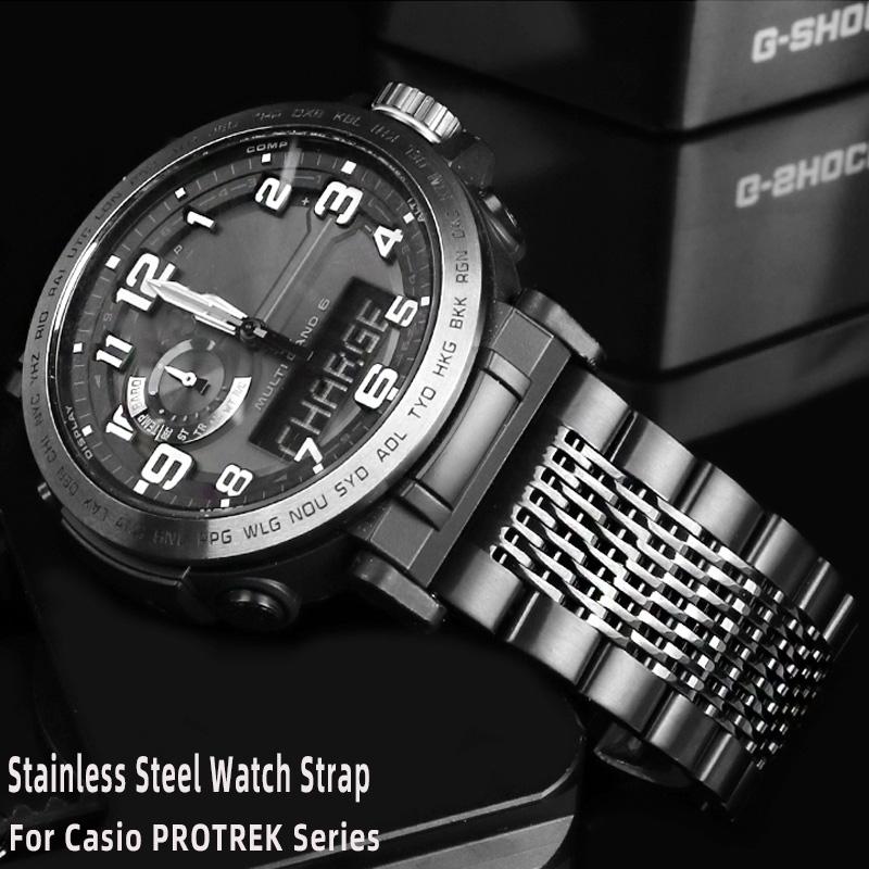 24 мм цельный ремешок для часов из нержавеющей стали для серии Casio PROTREK PRW-6600 PRG-600Y PRG-650 PRG-600 Мужские аксессуары для часов