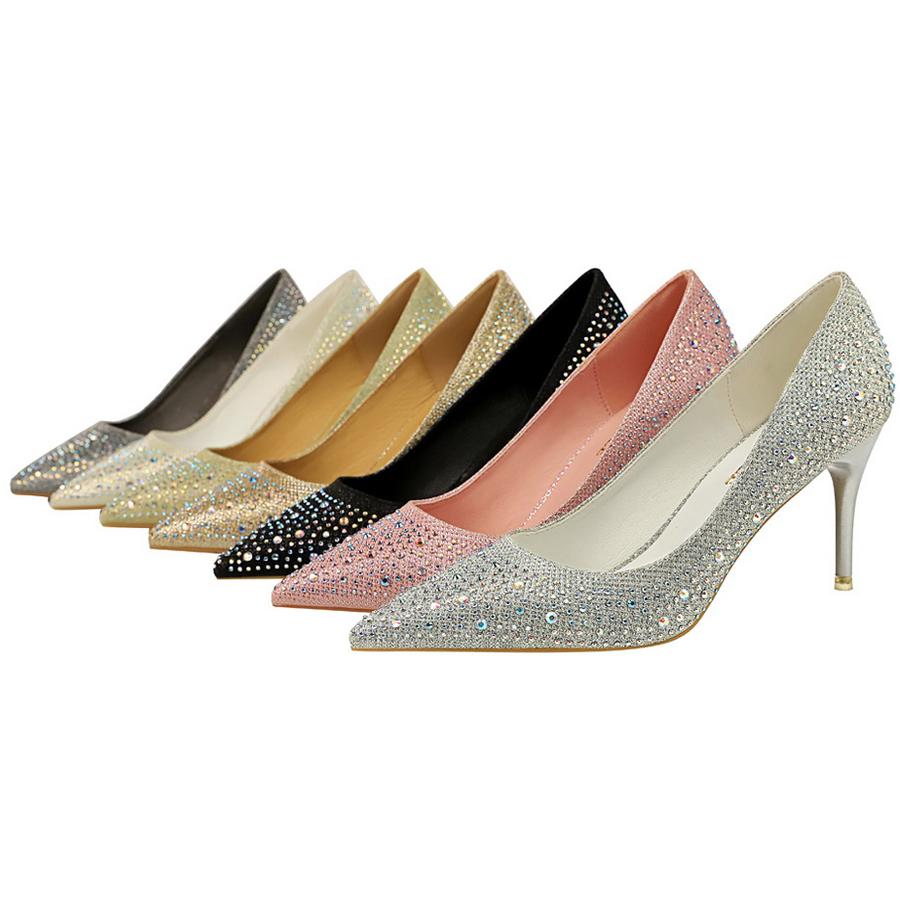 Большой размер 43 Женские туфли-лодочки Свадебная обувь Стразы Блеск Невеста Высокие каблуки Шпилька 7 СМ 10 СМ Роскошные туфли-лодочки Вечерняя обувь