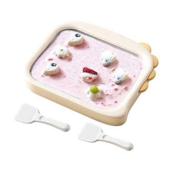 Kids Ice Cream Maker Stainless Steel Freezing Yogurt & Sorbet Machine with 2 Scrapers No-Electricity DIY Homemade Rolled Ice Cream Kit for Family Fun