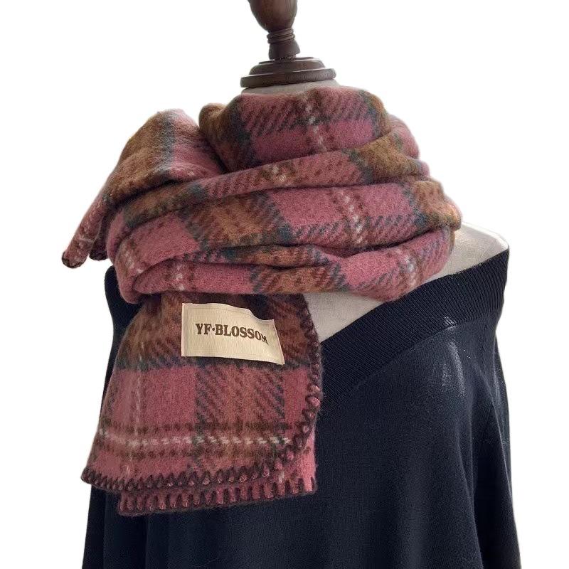 Thick Red Plaid Scarf Plush Long Shawl Classic Cashmere Scarves  Girl