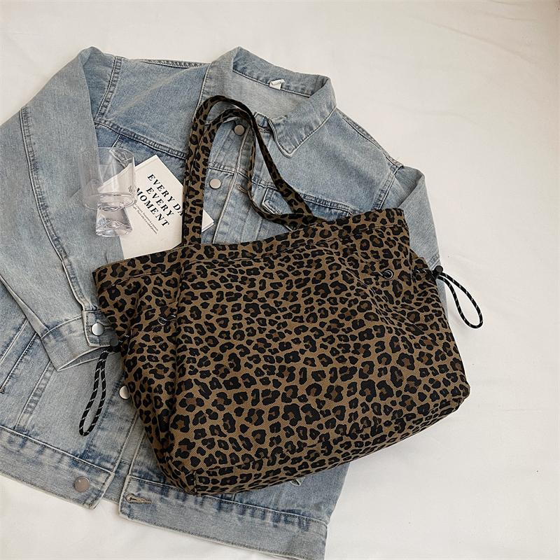 Холщовая сумка с леопардовым принтом, женская сумка-тоут большой вместимости, сумка через плечо