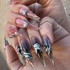 European & American Long Pointed 3D Silver Smudged Fake Nails - Popular Cross-Border Nail Art