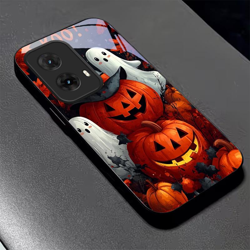 Чехол для телефона Motorola Moto G14 G22 G24Power G24 G34 G35 G45 G54 55 G75 G84 G85, черный, из стекла, с атмосферой Хэллоуина "Boo", с жесткой задней крышкой