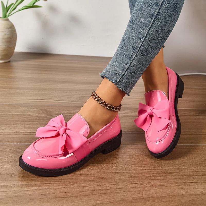 Модные лоферы с низким верхом, украшенные бантом, для женщин, новые туфли на среднем каблуке с круглым носком, женская модная повседневная уличная обувь на платформе Mujer