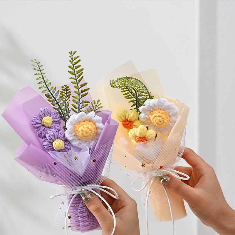 Вязаный букет Мини-пуховые цветы Реквизит для фотосъемки Несколько цветов Домашняя вечеринка Имитация Цветочное украшение Подарочные аксессуары