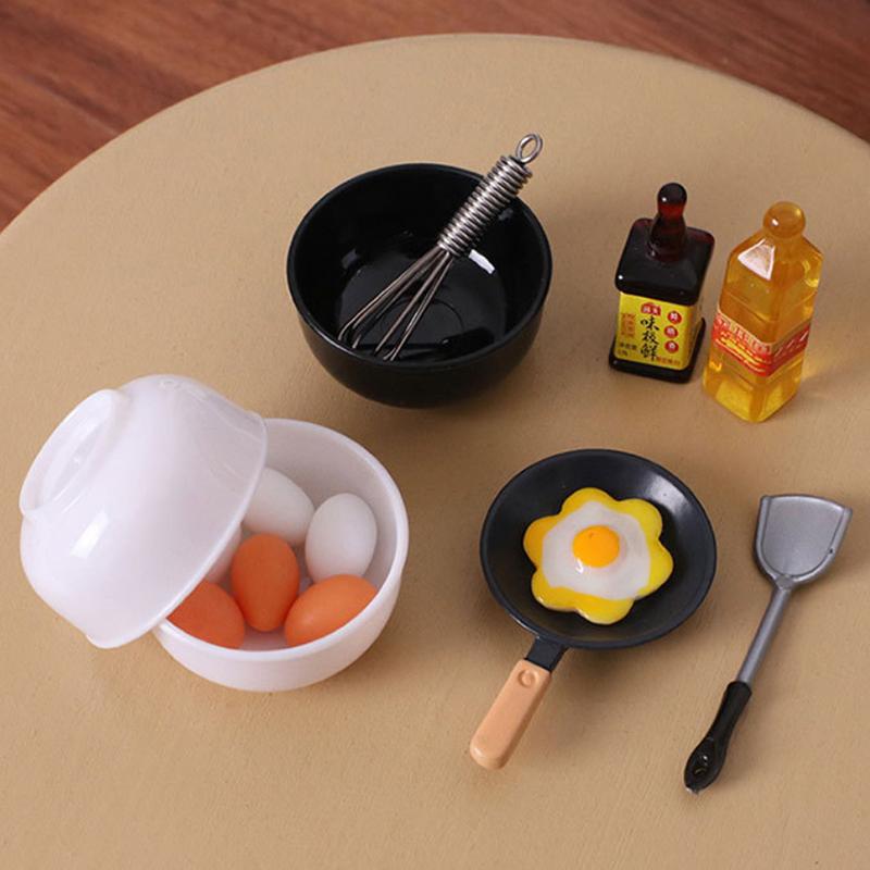 10Pcs/Set Dollhouse Miniature Simulation Mini Bowl Egg Fryer Egg Beater Food Modle Diy Doll House Accessories Furniture Decor