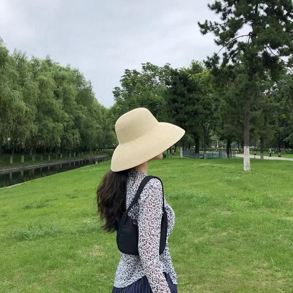 Wide Brim Straw Hat Boho UV Protection Cap Fashion Weave Hat Travel