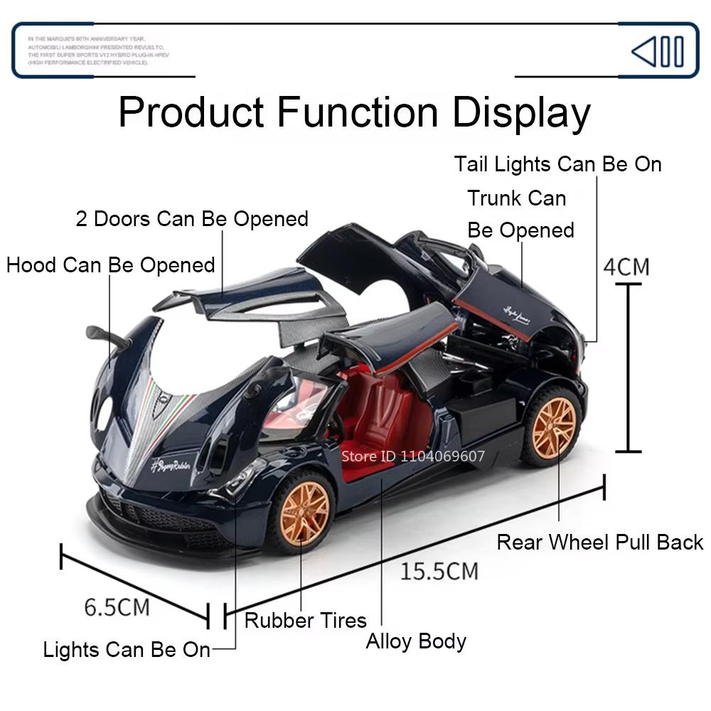 Новый 1:32 Pagani Supercar литой металлический сплав модель автомобиля библиотека статические звуковые и световые украшения подарок на день рождения для парня