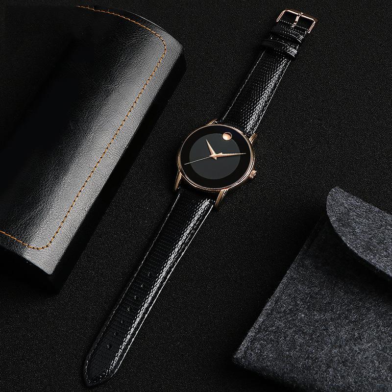 15mm 21mm Black lizard pattern genuine lea/ther watchband for Movado 0607194 606088 watch strap Simple stylish wristwatches band