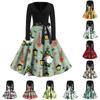 Women's Casual Fashion V Neck Long Sleeve Christmas Printed Vintage Long Dress