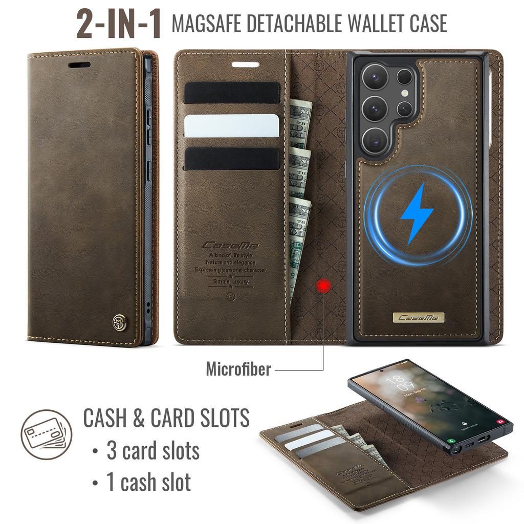 For Samsung Galaxy S26 Ultra Magnetic Case CASEME C49 RFID Blocking Detachable Wallet Leather Phone Cover