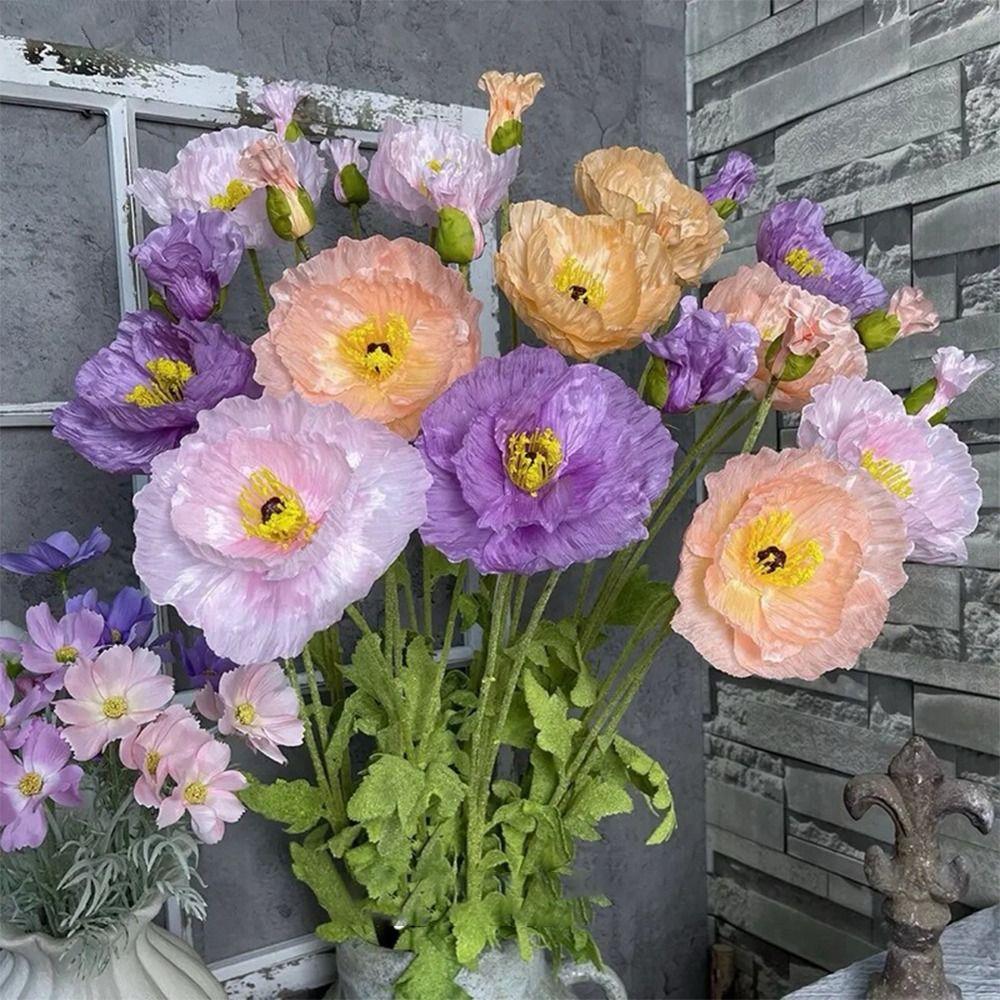 Декор для дома и сада, гигантский цветок мака, шелковый + пластиковый фон, настенный искусственный цветок