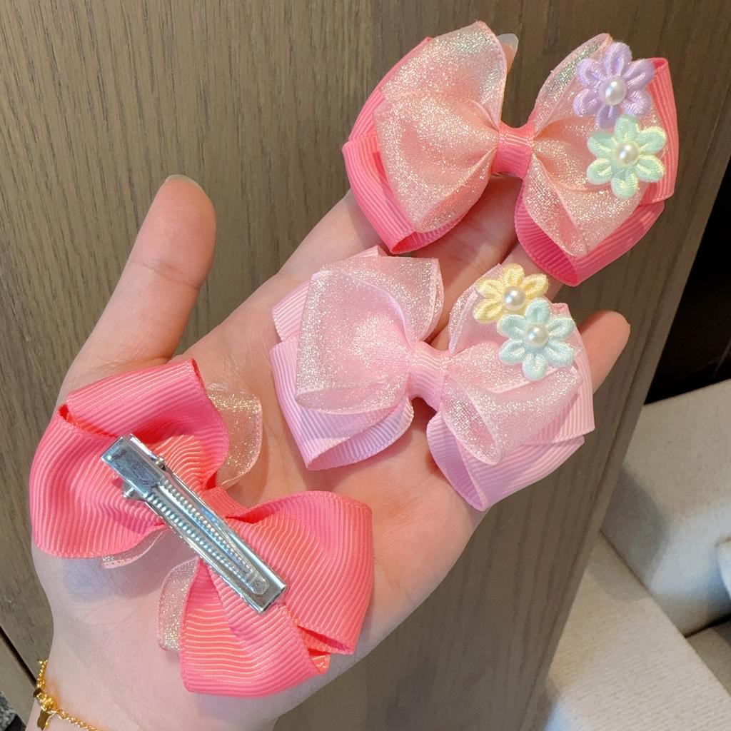 2Pcs/set New Cute Fashion Shiny Flowers Bow Lovely Girls Hairpins Children Headwear Hairgrip Hair Clips Hair Accessories Gift