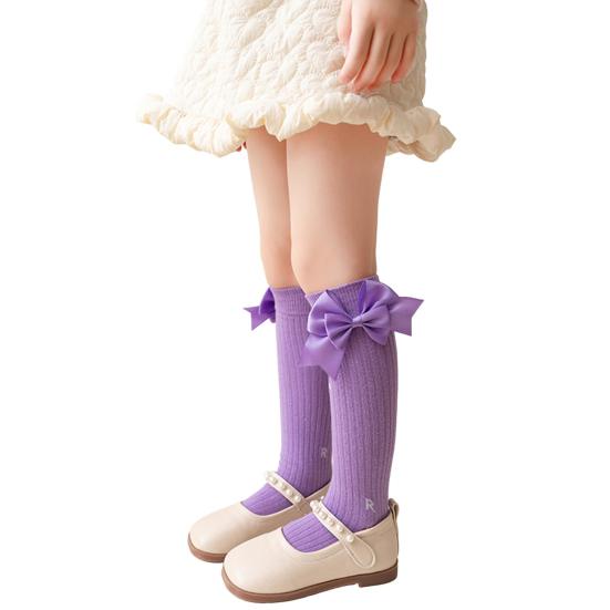 1 пара детских хлопковых гольфов с бантиками до колена, хлопковые длинные носки, очаровательные дышащие носки до середины икры для малышей 3-12 лет