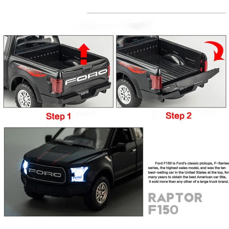 1/32 Ford Raptor F150 Big Wheel литой литой автомобиль модель со звуком и светом инерционный автомобиль игрушки для детей рождественские подарки