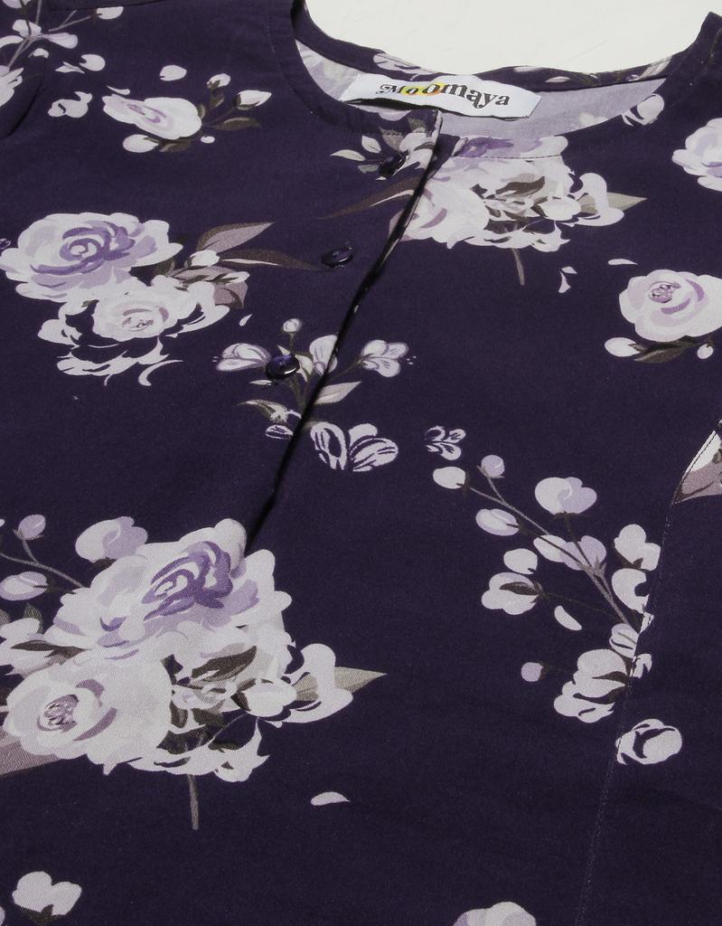 Moomaya Printed Viscose Summer Top For Women, Round Neck Short Sleeves Casual Top