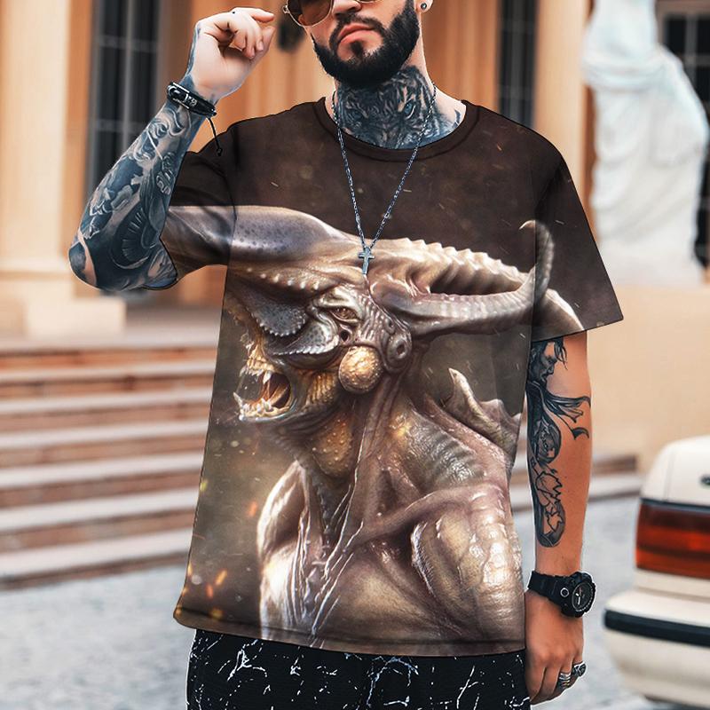 2022 Мужская футболка с 3D принтом динозавра-мутанта-монстра, топ с круглым вырезом, свободная брендовая одежда больших размеров, S-5XL
