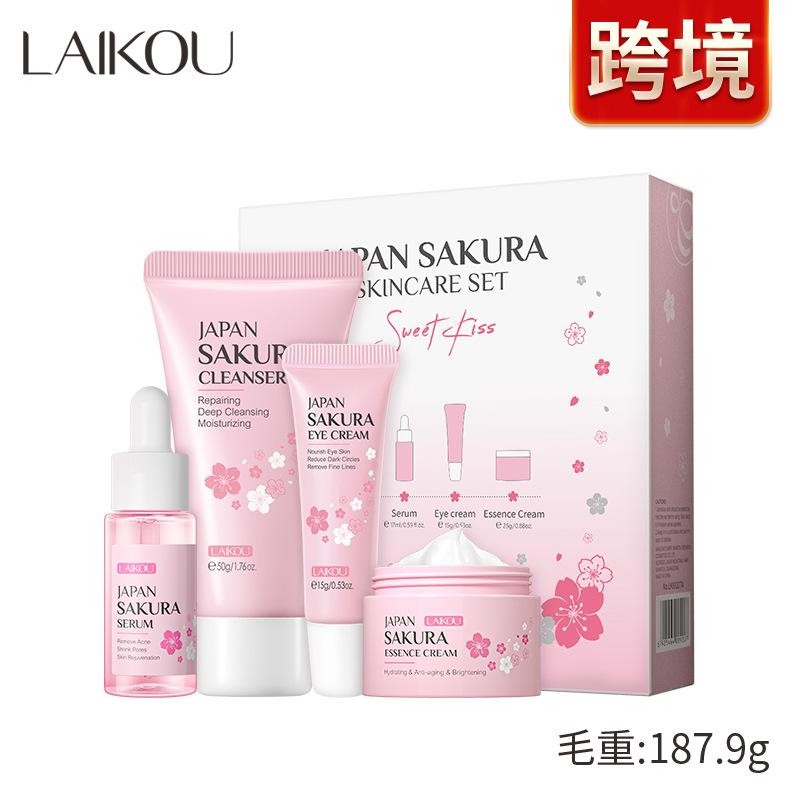 LAIKOU Набор для ухода за кожей Sakura 4 шт. Очищающее средство, сыворотка, крем, крем для глаз