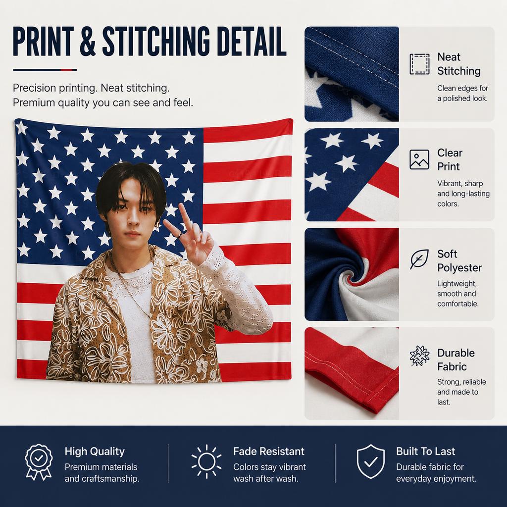 Тканое полотно K-Pop Идол с плоской печатью Флаг США Звезды Полосы Настенное украшение для комнаты подростка общежития гостиной Подарок фанату