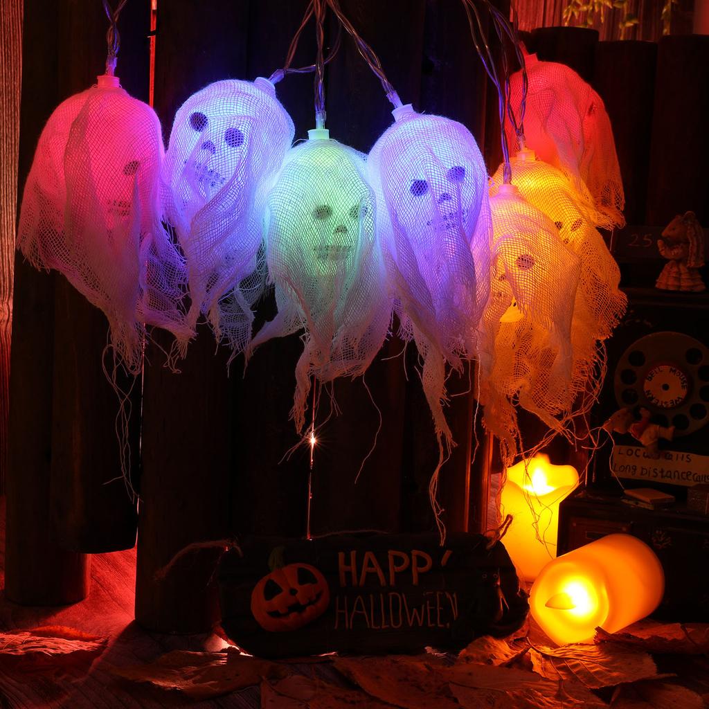 10 светодиодов гирлянды в виде черепа на Хэллоуин, необычный реквизит для вечеринок ужасов, работающий от батареек